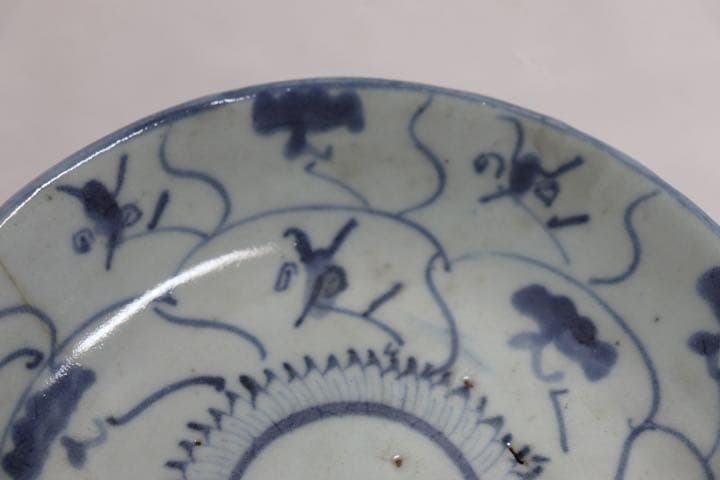 中国　清朝期　染付中皿3点　アンティーク　送料込み1001