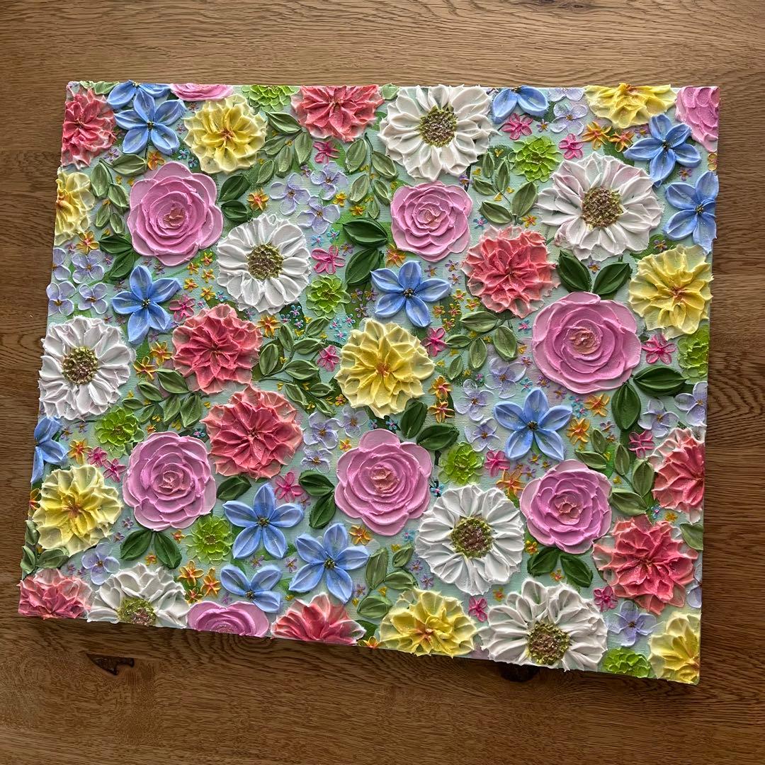 立体的な花柄アクリル画