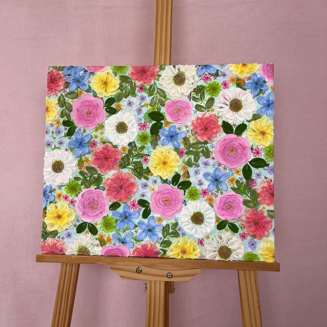 立体的な花柄アクリル画