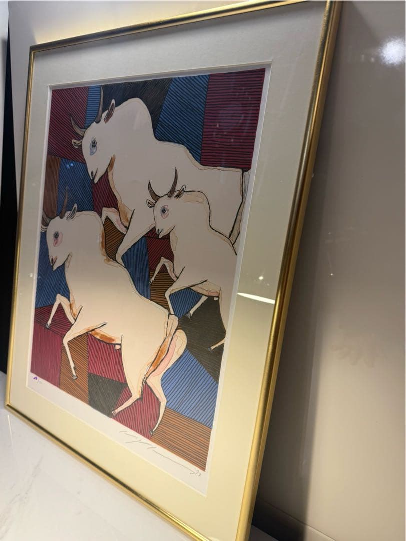 池田満寿夫 リトグラフ「白い牛」1992年 限定150部 額装品サイン入り