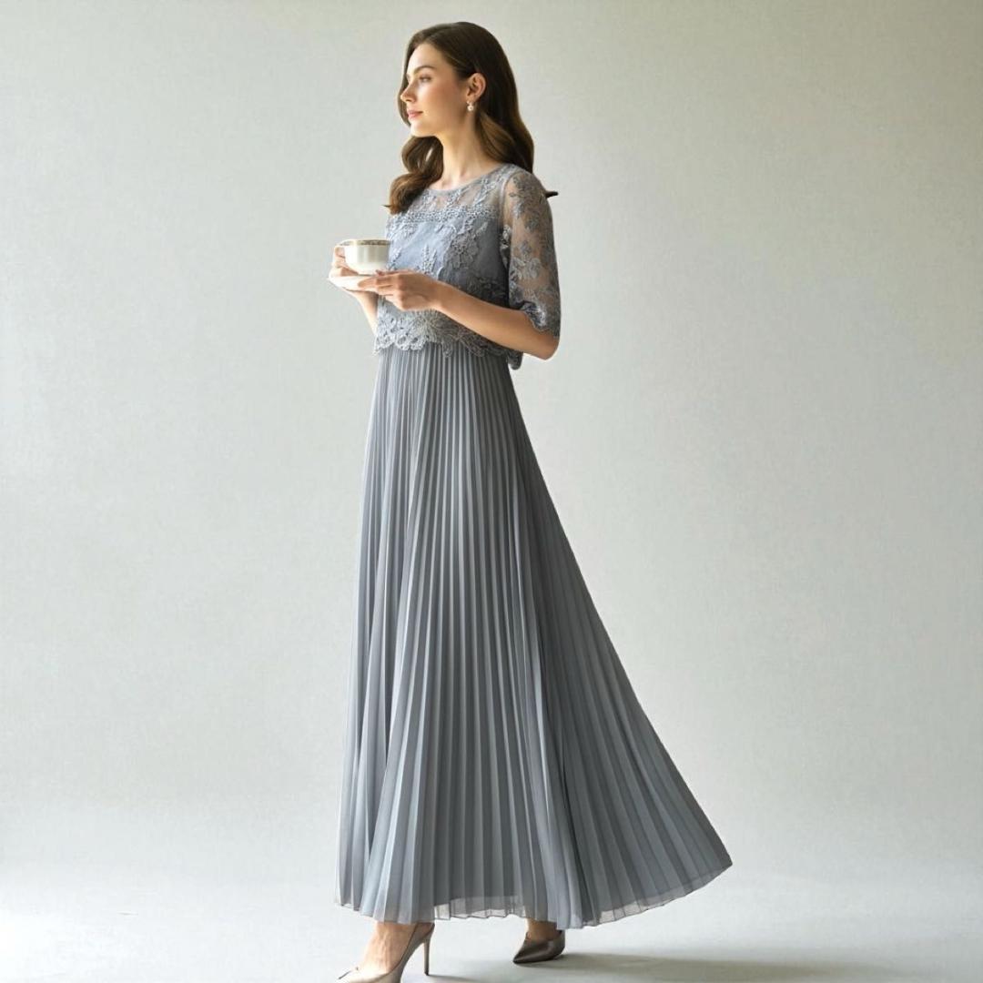 未使用　kana プリーツドレスワンピース　3Lサイズブルーグレー　大きいサイズ