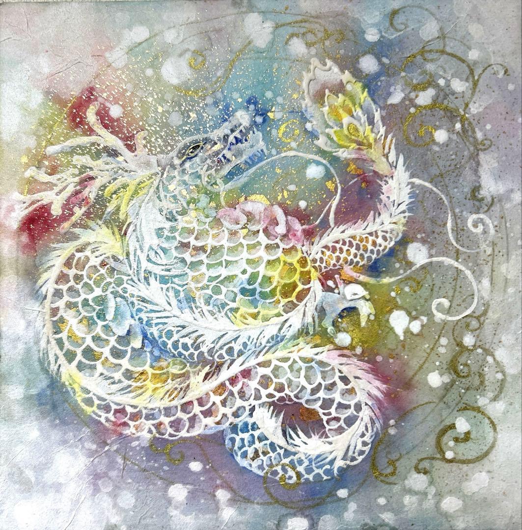 吉祥日本画「虹龍飛昇金舞」　レインボードラゴン