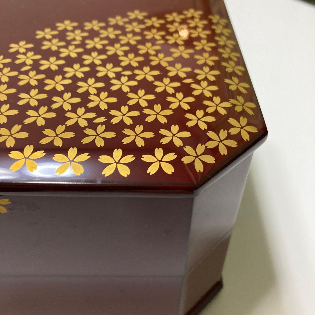 越前塗　桜　重箱　行楽弁当　朱色　二重　名品　昭和レトロ　漆器