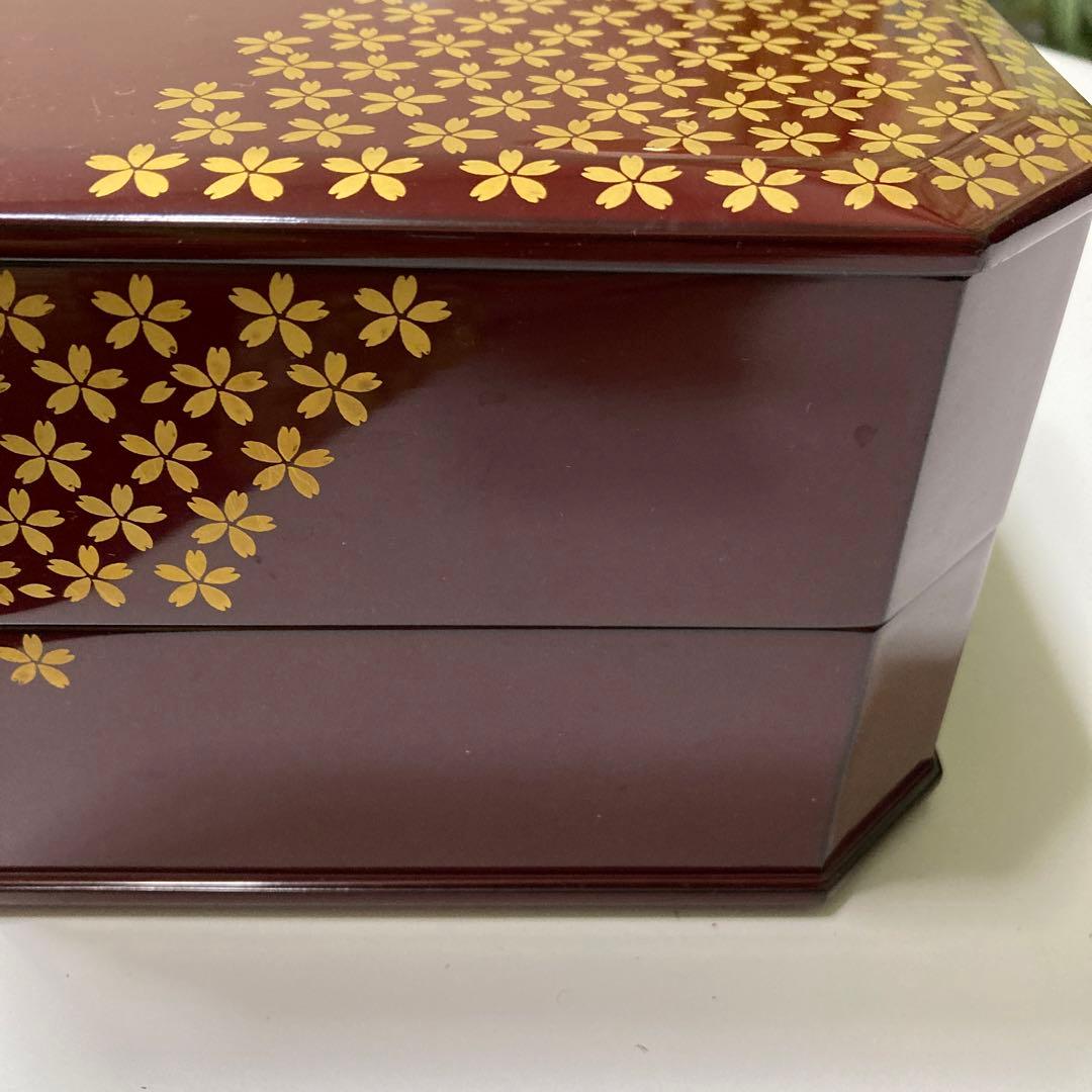 越前塗　桜　重箱　行楽弁当　朱色　二重　名品　昭和レトロ　漆器