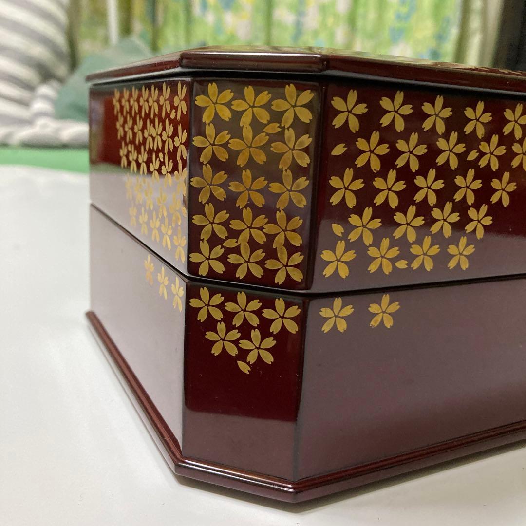 越前塗　桜　重箱　行楽弁当　朱色　二重　名品　昭和レトロ　漆器