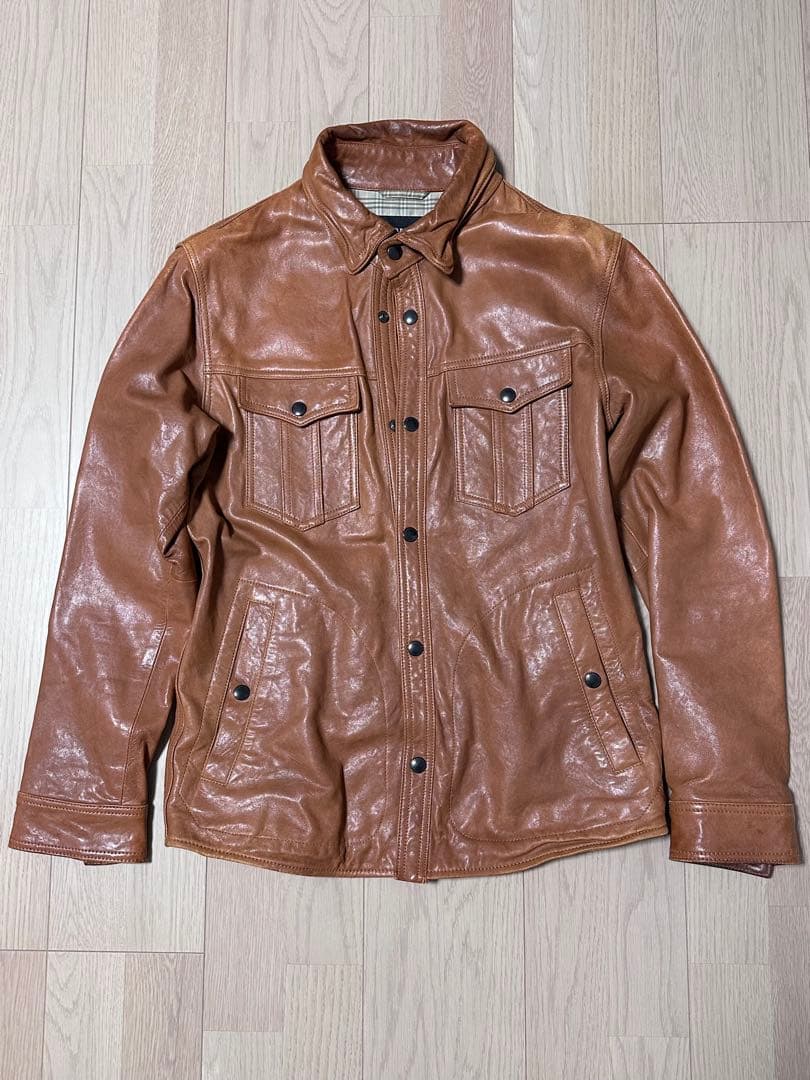 BURBERRY BLACK LABEL 襟付きシングルライダース 革ジャン