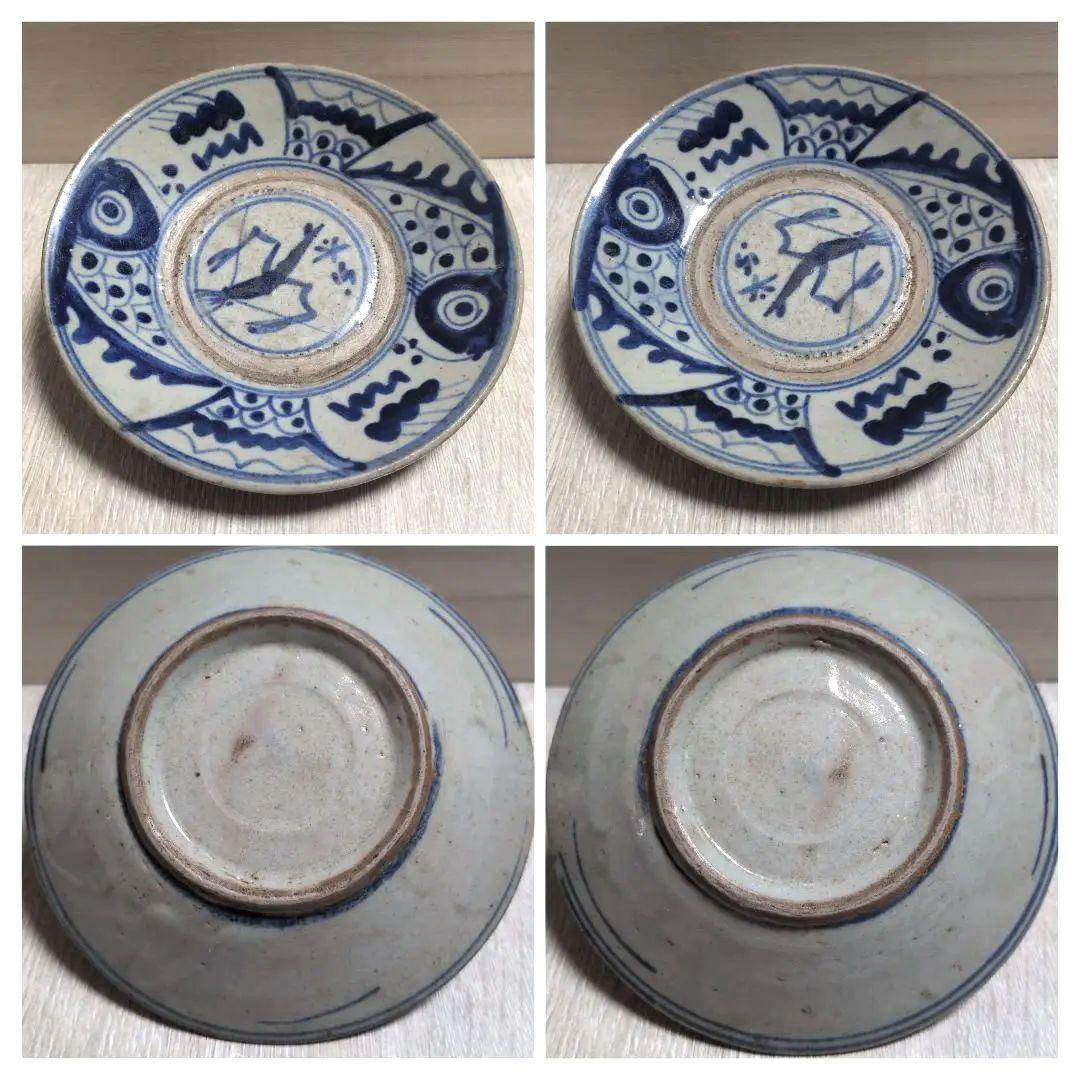 安南 魚紋小皿 染付 手描き 5枚 骨董