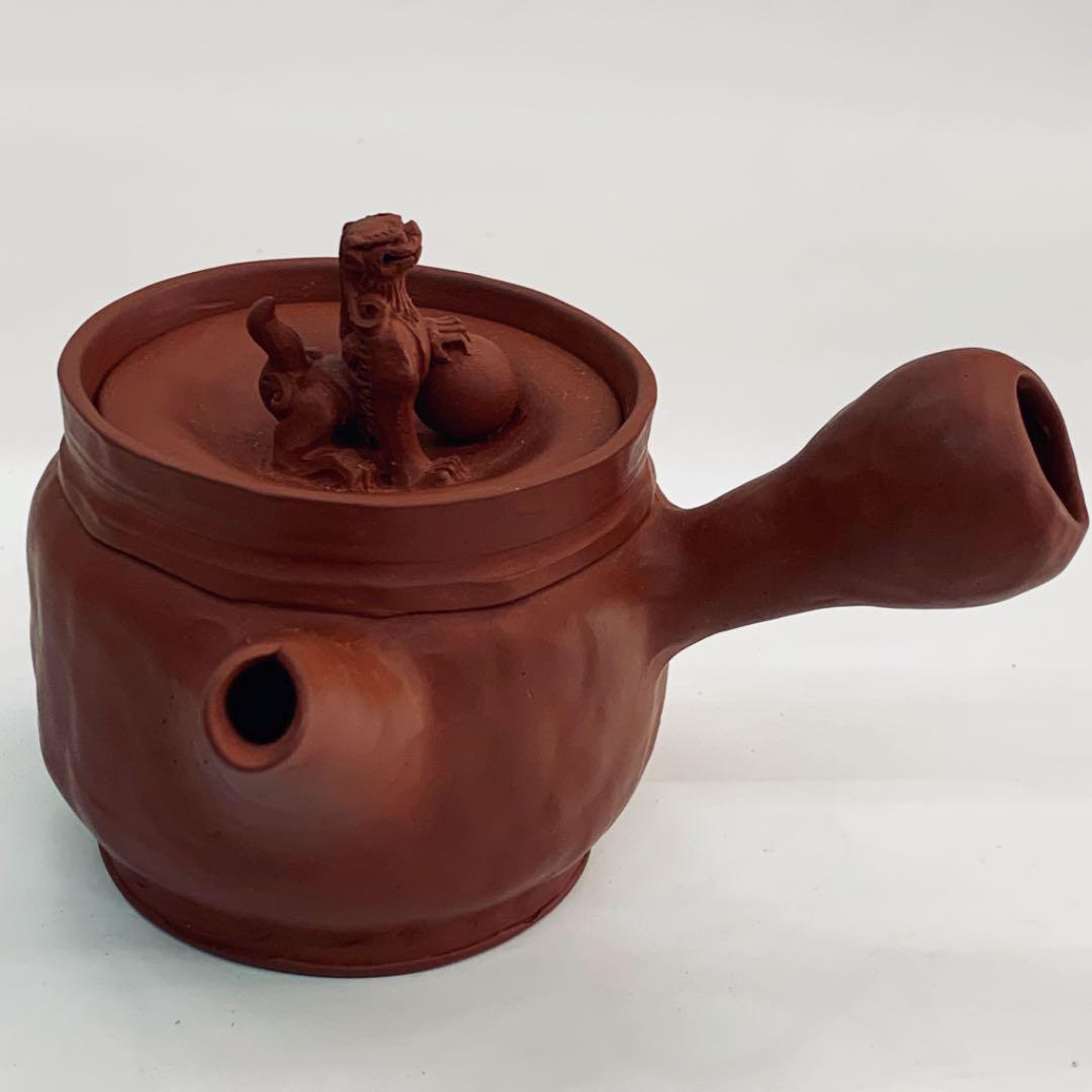 【茶注5   手捻　朱泥　玉獅子】間野弥平　共箱