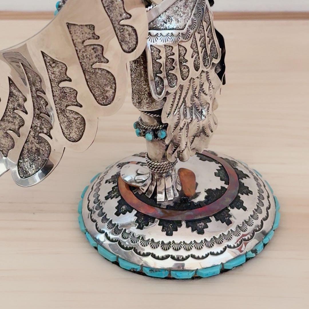 ナバホ族 スターリングシルバー カチナ イーグルダンサー シルバーターコイズ彫刻