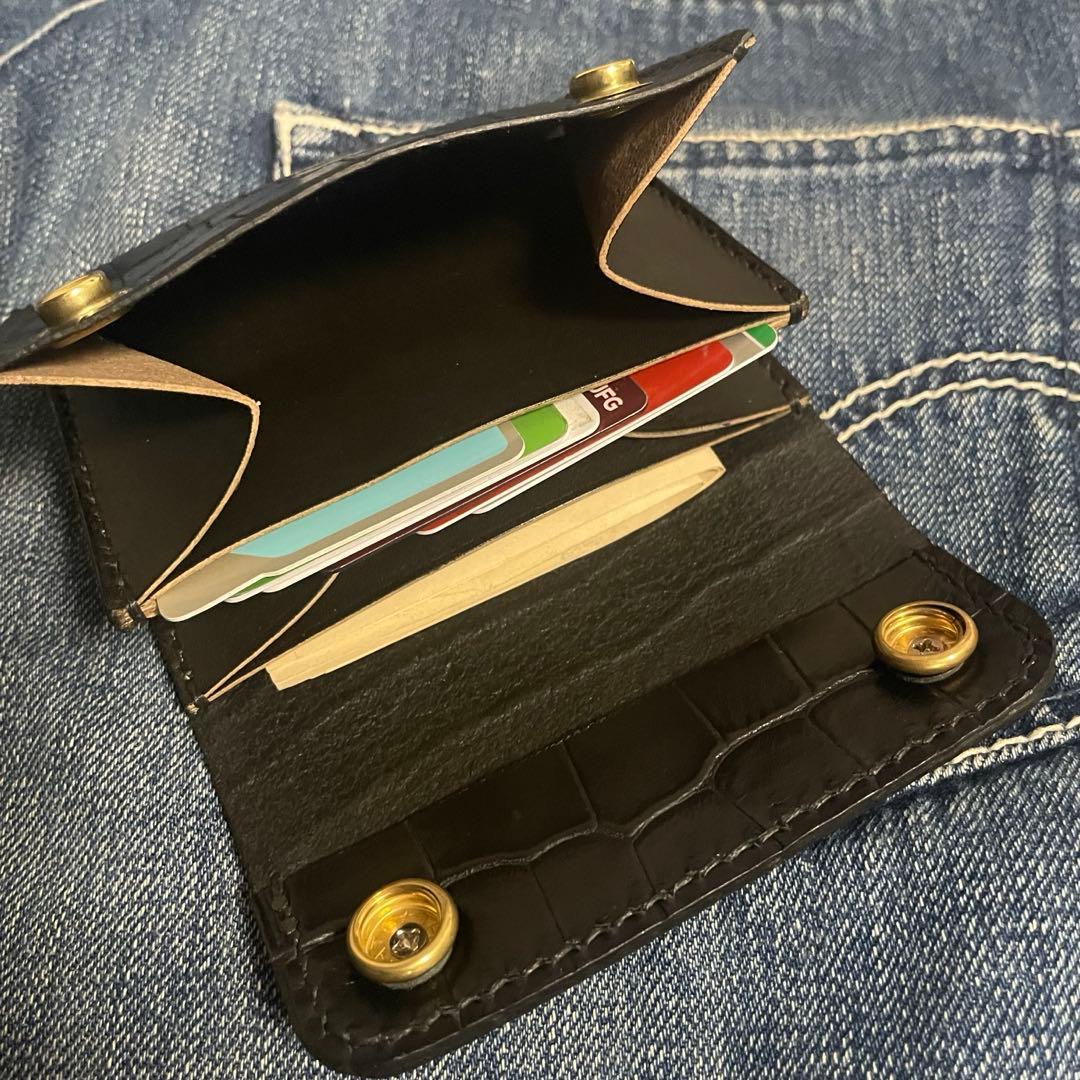 トラッカーウォレット クロコ 真鍮 アポロコンチョ 4層 茶芯