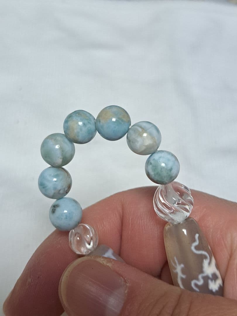 騎龍観音天珠 九眼天珠 ラリマー 水晶 デザインブレスレット 天然石