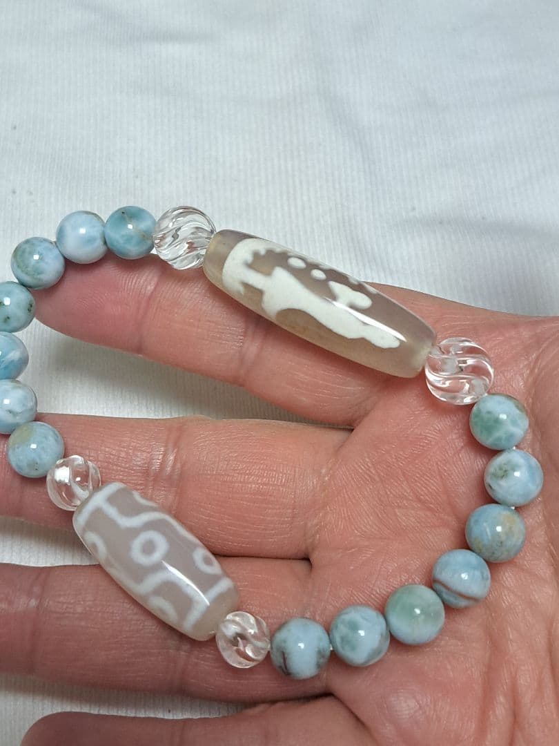 騎龍観音天珠 九眼天珠 ラリマー 水晶 デザインブレスレット 天然石