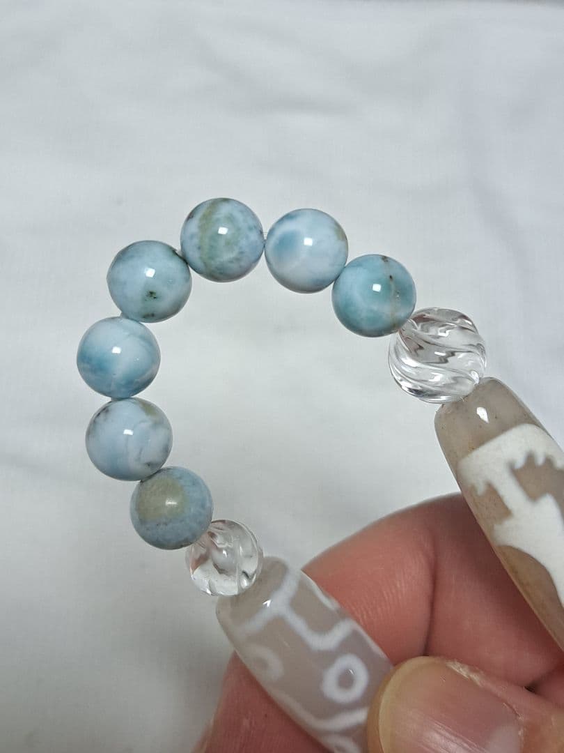 騎龍観音天珠 九眼天珠 ラリマー 水晶 デザインブレスレット 天然石