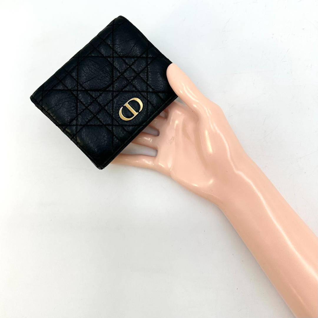 クリスチャンディオール カナージュ カロ 二つ折り財布 コンパクトウォレット 黒