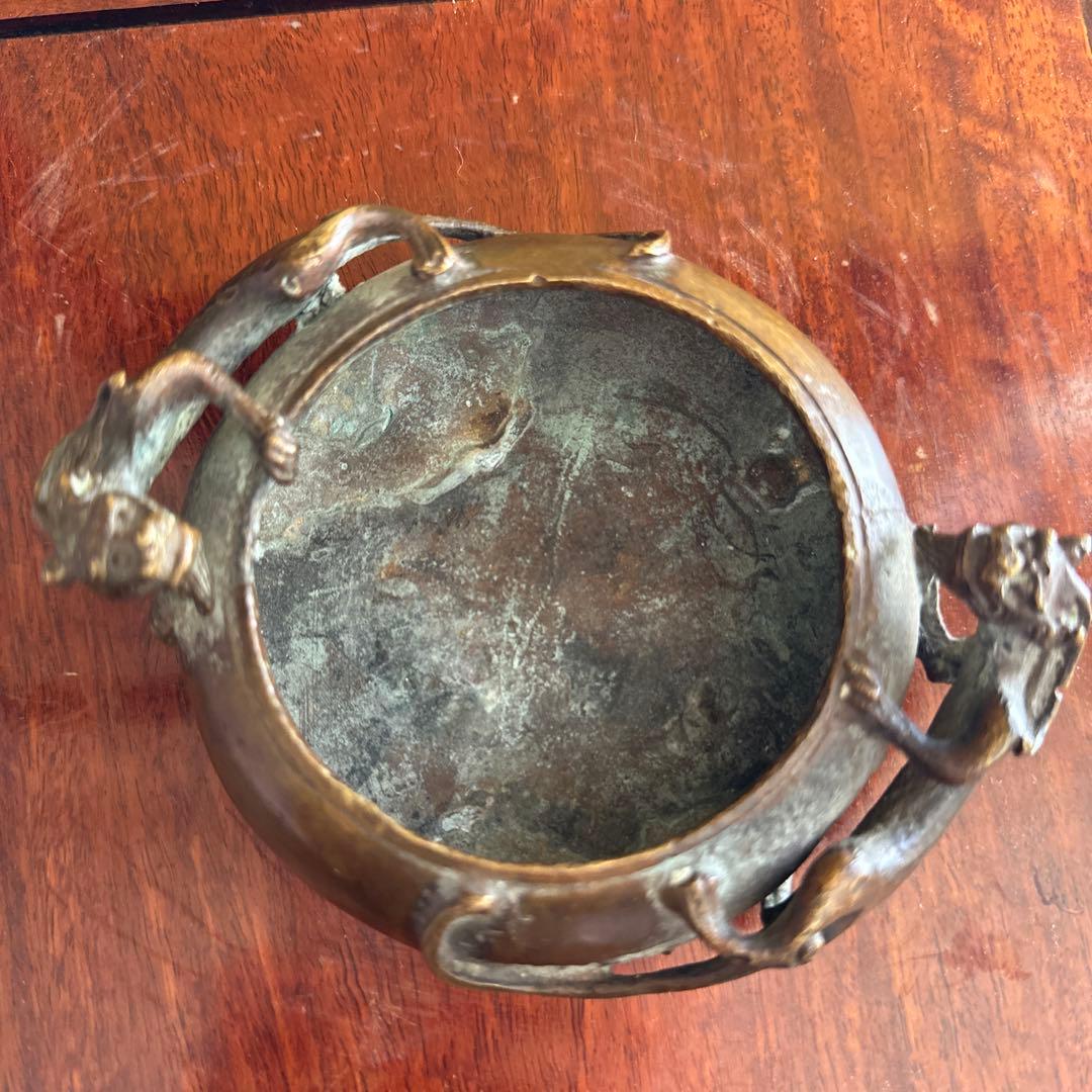 骨董品　中国美術　古美術　古銅　民国名家　呉艶佐造 双螭龙香炉