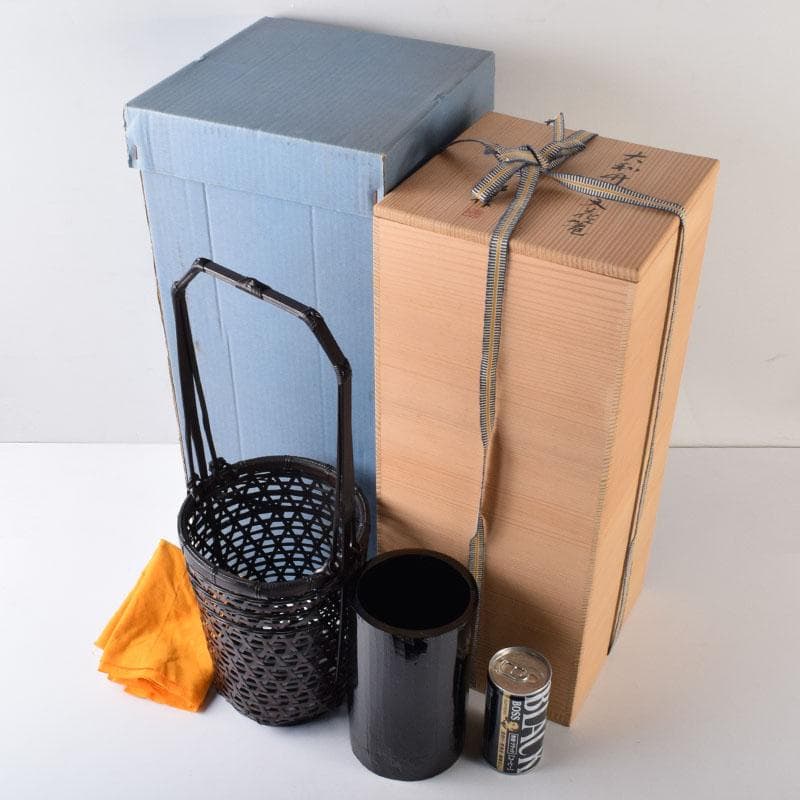 茶道具　伊藤賢一郎作　大和竹縄文花籠　共布共箱　V　R8712H