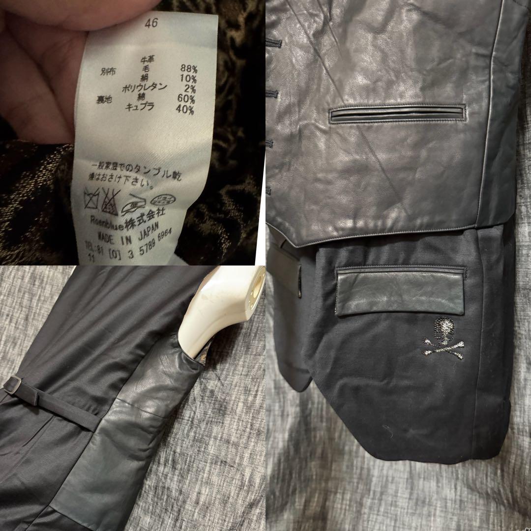 定価86900円 タグありROEN 牛革　レザーベスト　スワロスカル　ジレ　黒