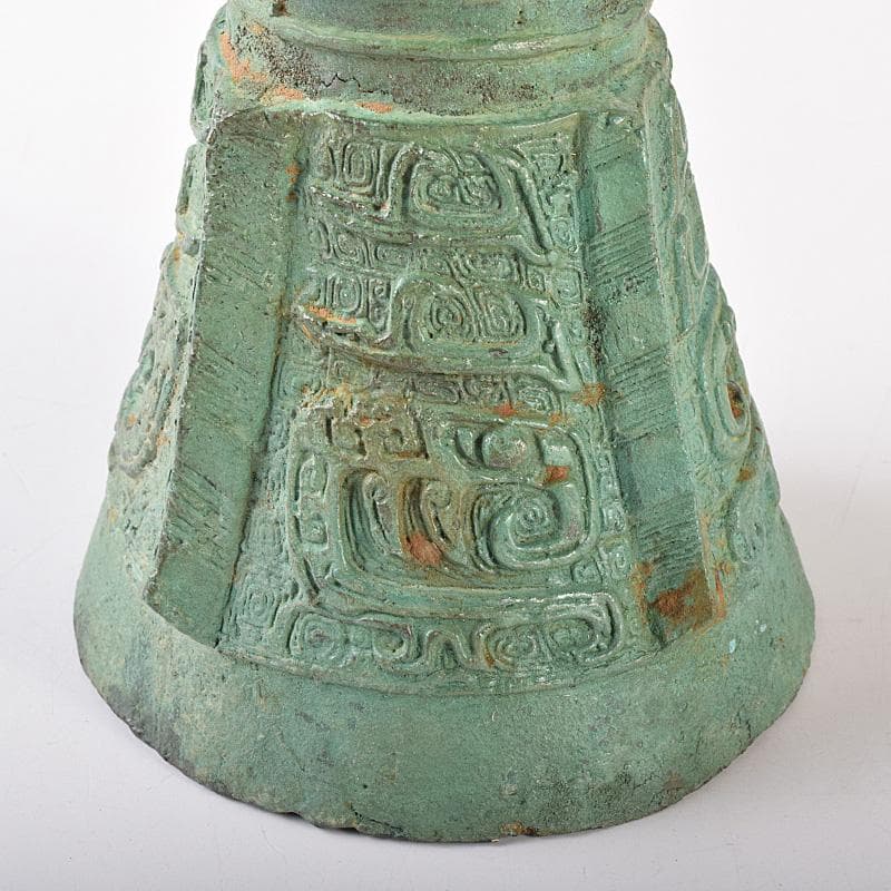 中国　古銅青銅　饕餮文　四方尊式瓶　時代箱付　V　R7775B