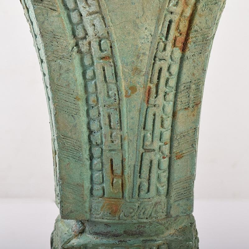 中国　古銅青銅　饕餮文　四方尊式瓶　時代箱付　V　R7775B