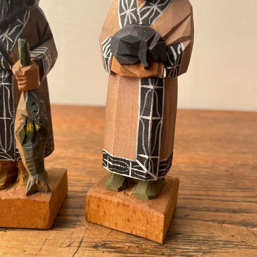 木製 郷土玩具 アイヌ ニポポ 一刀彫り 木端人形 エカシ 男女像 農民美術