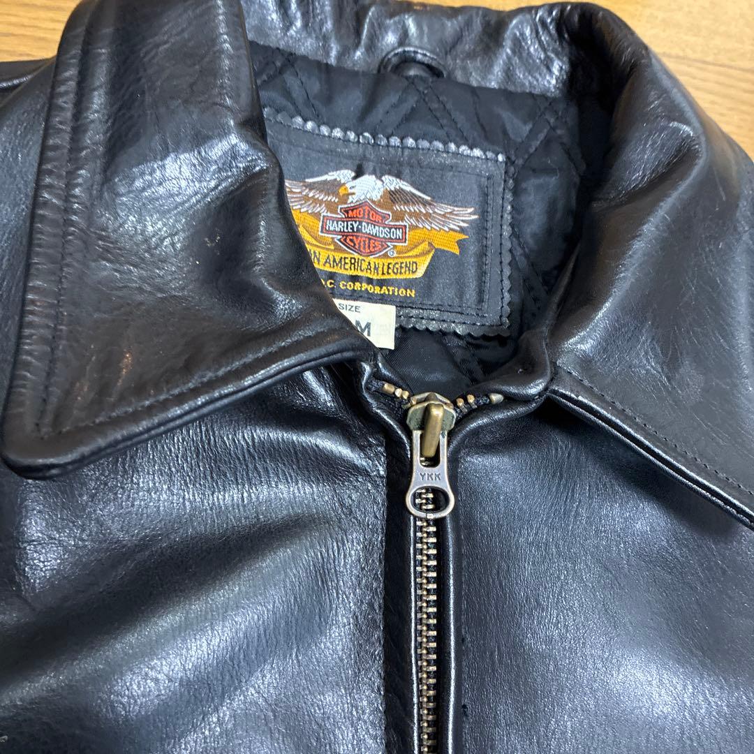 ハーレーダビッドソン ホースハイド シングルライダースジャケット M刺繍ブラック