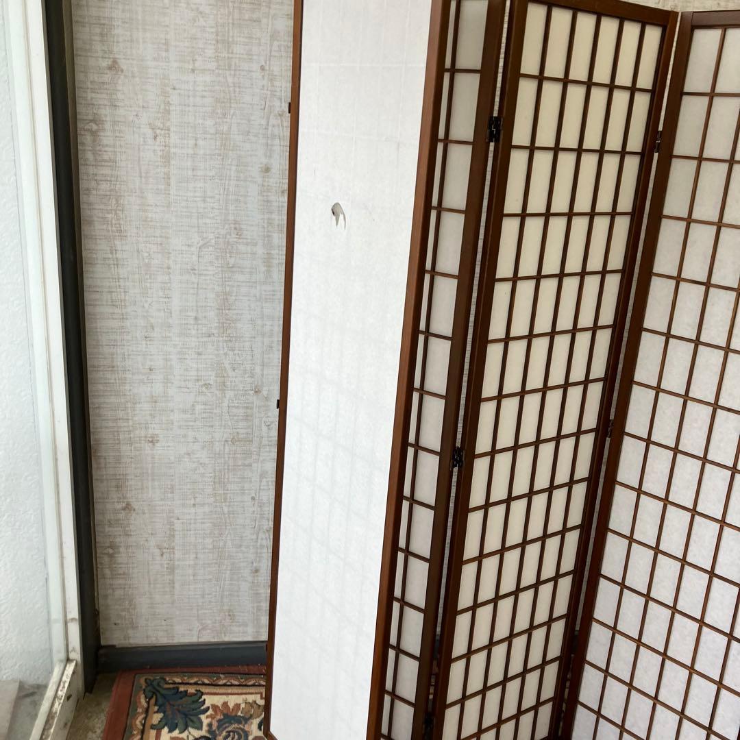 昭和レトロ 和モダン 木製 5連格子 障子パーテーション 間仕切り 仕切り 衝立