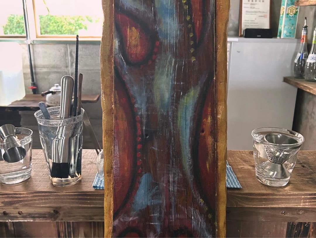 ガジュマルの木　油絵　モルタルと木材の額