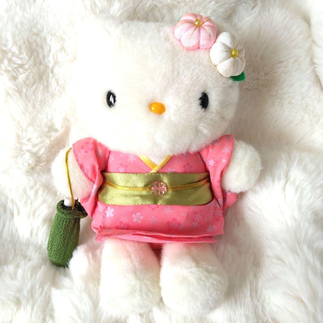 レトロ　当時物　ハローキティ　着物　ぬいぐるみ　サンリオ　ペットボトル入り巾着