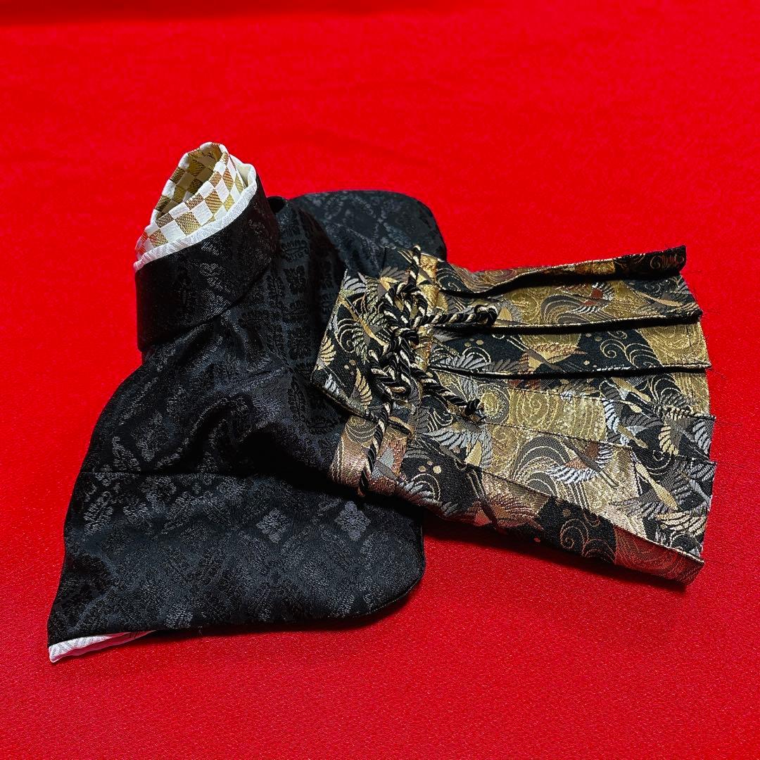即納✨犬の袴 犬用本格袴セット XS 黒 鶴柄 西陣織