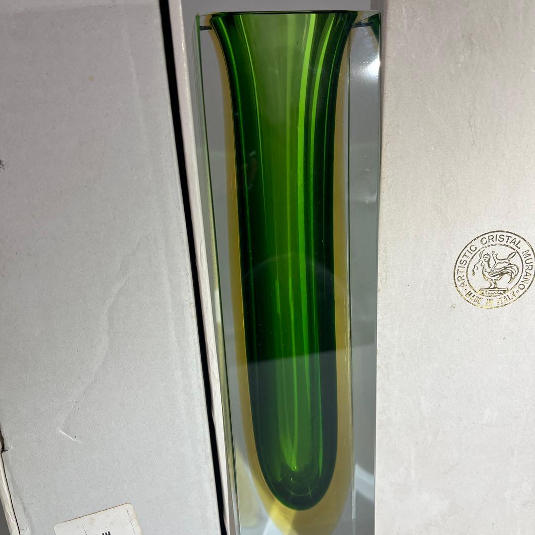 Murano Vetri グリーン ムラノ クリスタル 花器 【新品箱入】