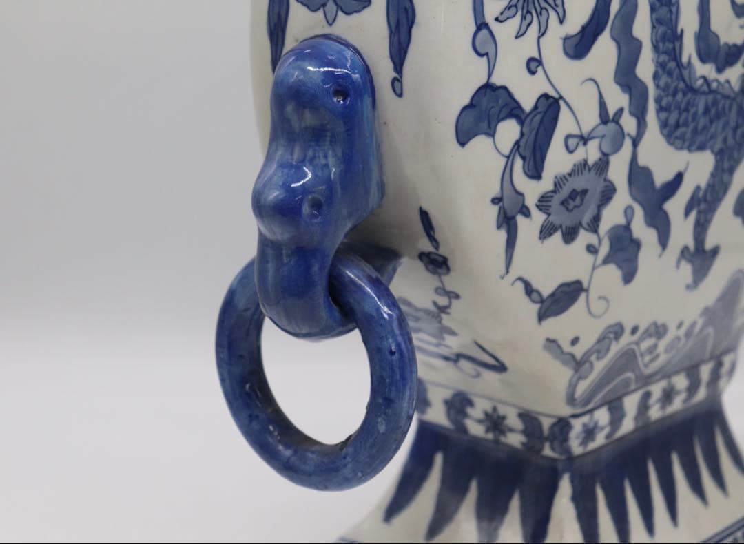 中国美術　染付　龍紋五管瓶　送料込み250723