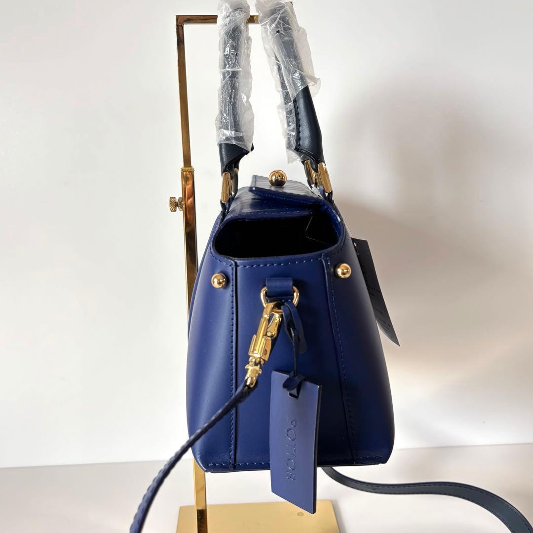 【新品】POTIOR 高級本革　ハンドバック　ショルダーバック　ブルー　上品