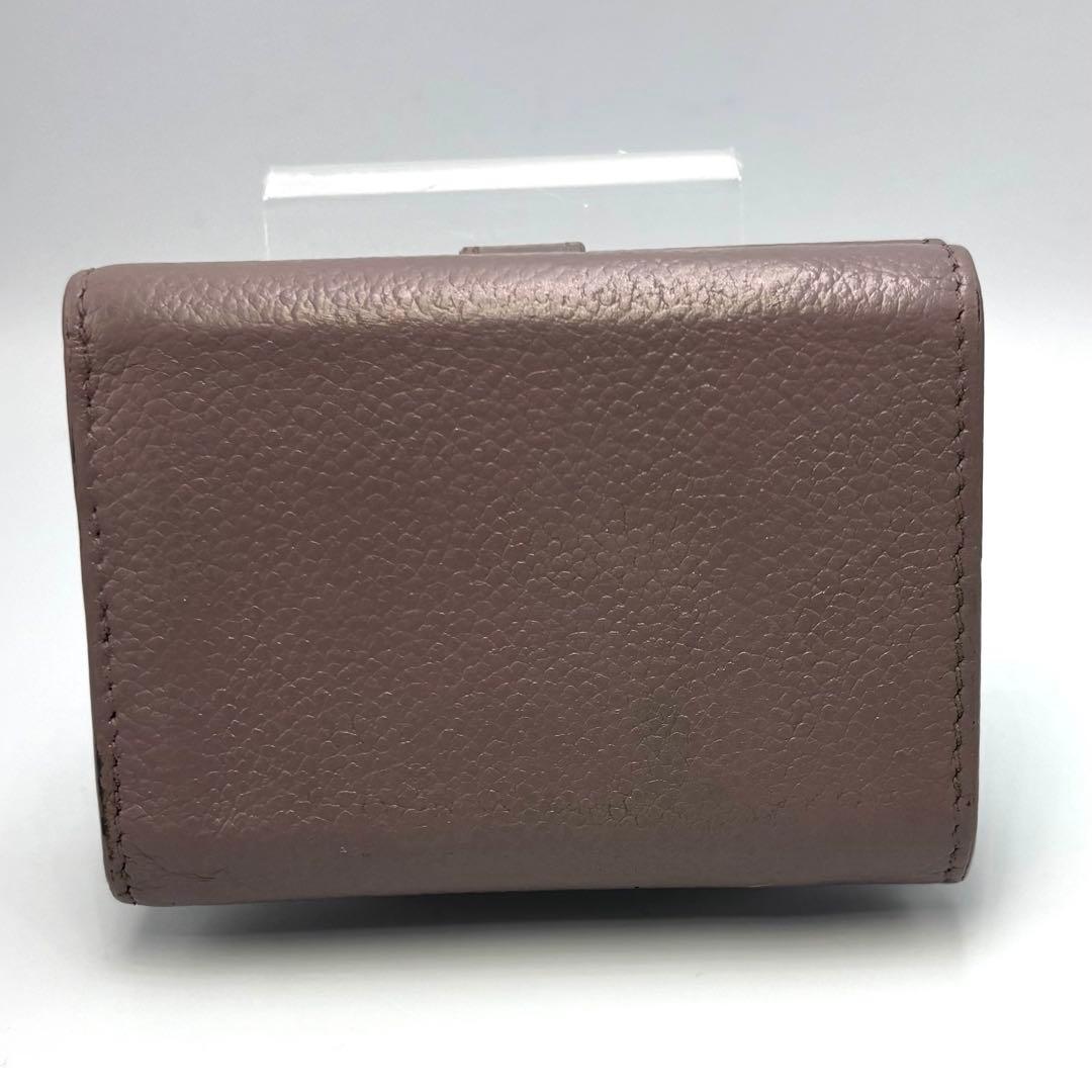 サンローラン 三つ折り財布 グレージュ レザー ゴールドロゴ コンパクトリペア品