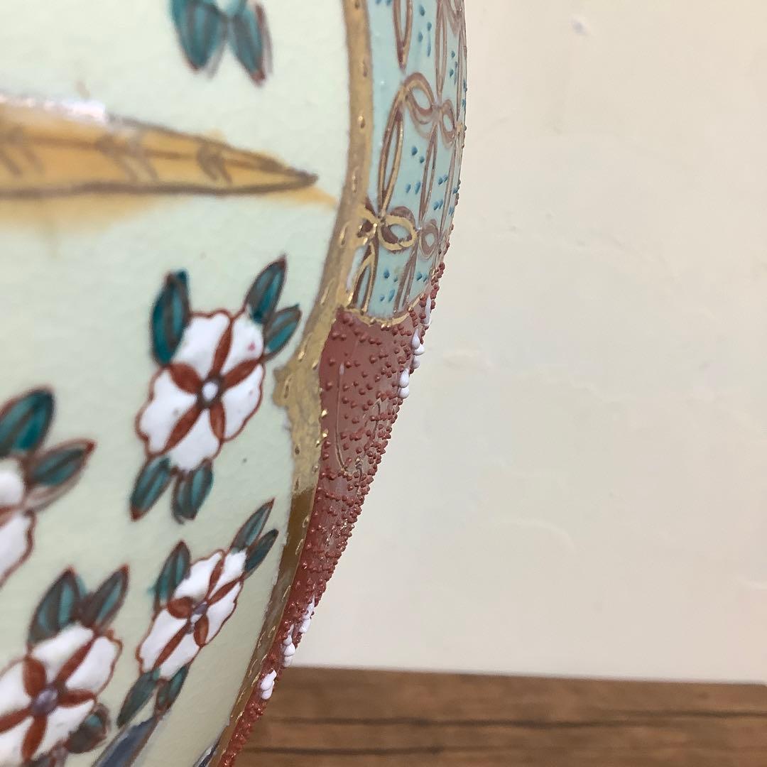 薩摩焼？　双耳壺　キジ　雉　花鳥図　瓶　壺