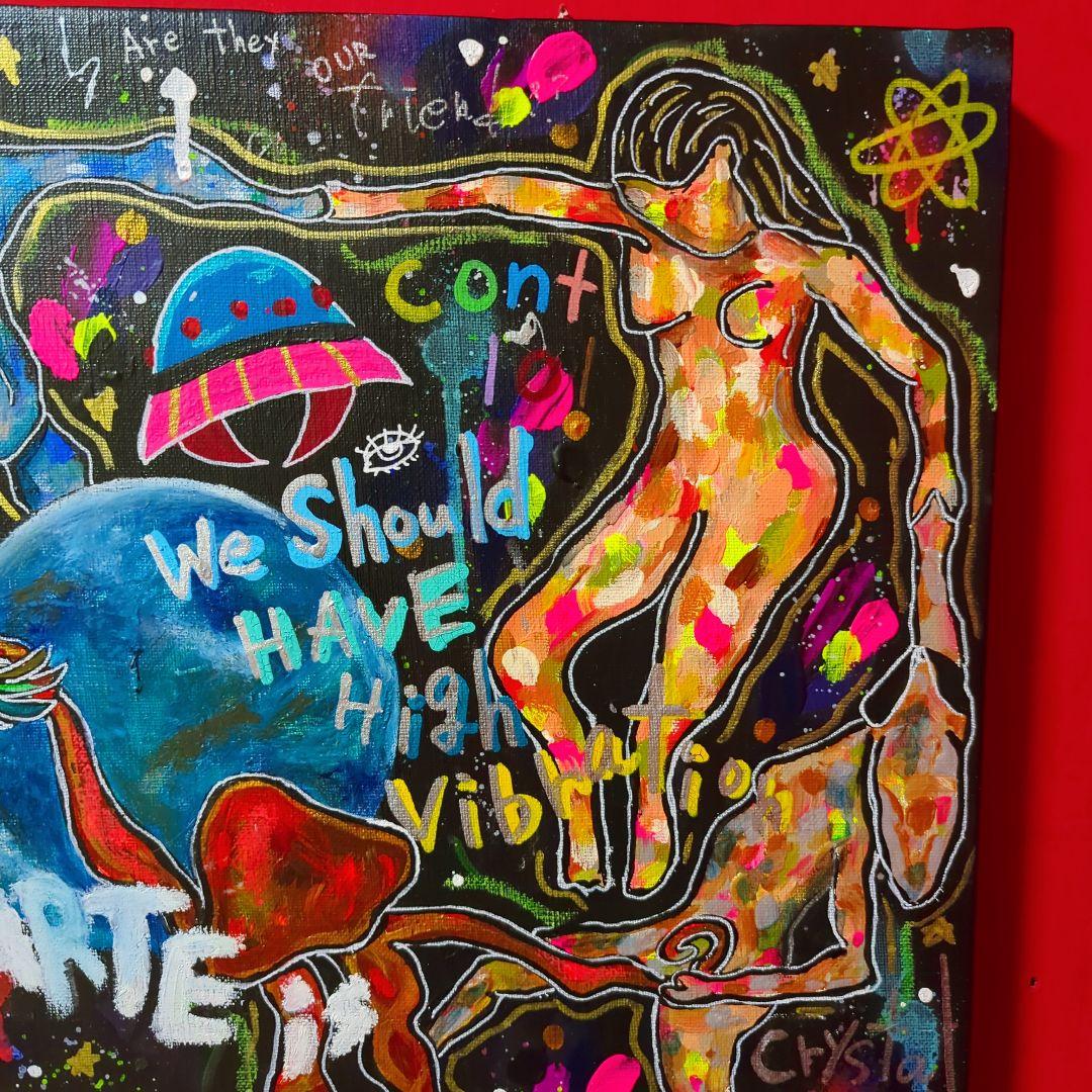 【一点物現代アート】宇宙人たちの絵【F8号】