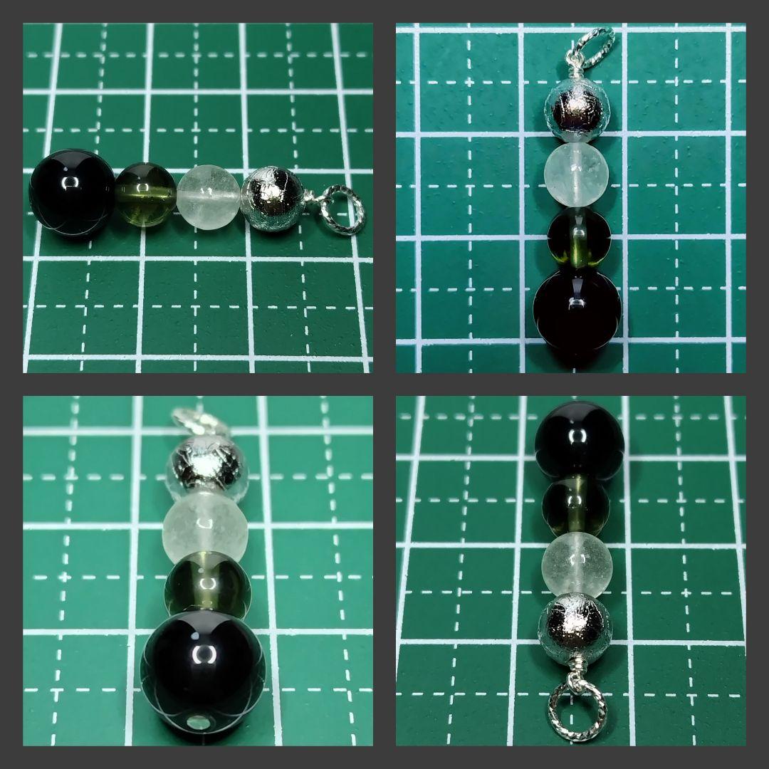 【専用】ギベオン リビアン モルダバイト モリオン 4石の縦長チャーム シルバー