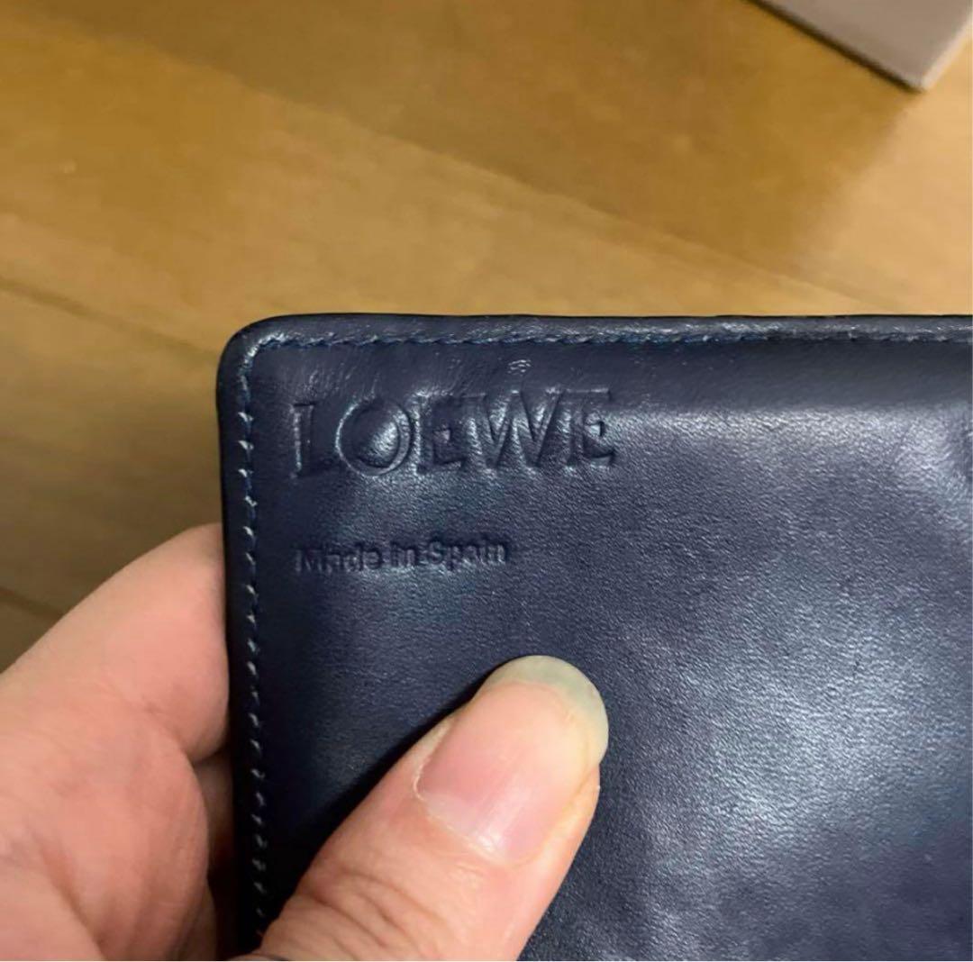 ロエベ 二つ折り財布 リピート アナグラム ロゴ ネイビー