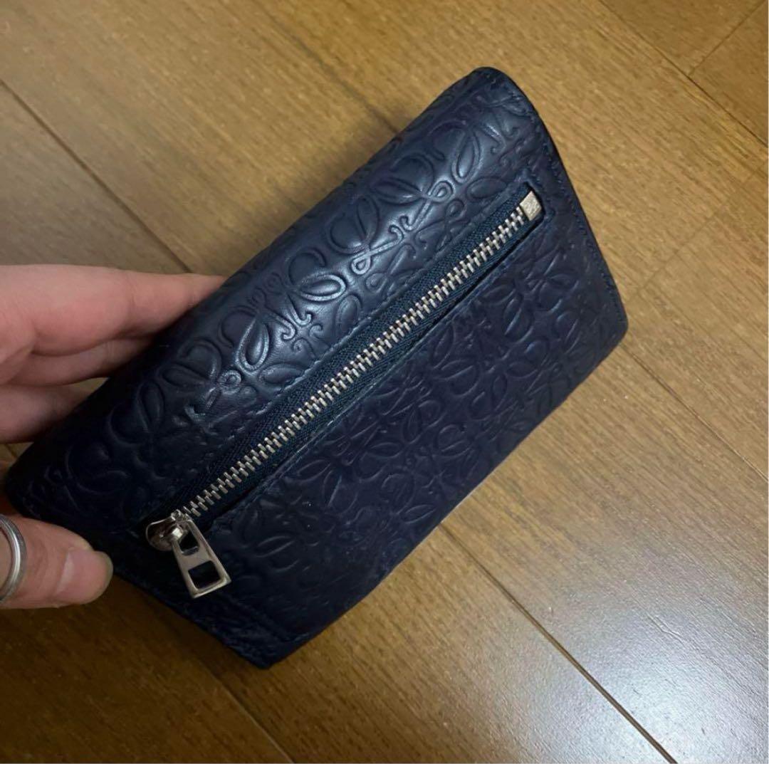 ロエベ 二つ折り財布 リピート アナグラム ロゴ ネイビー