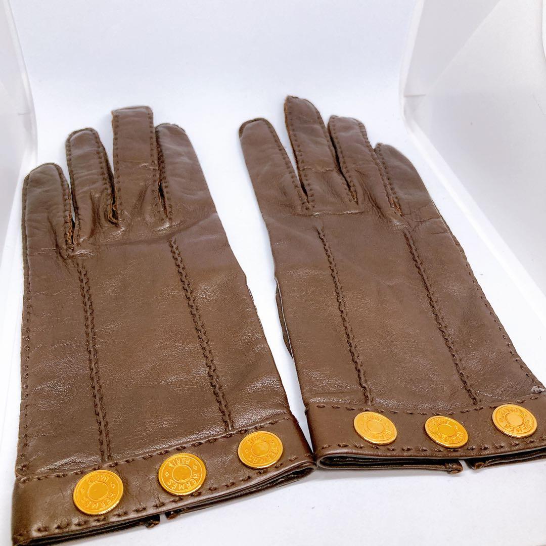 223 エルメス　革手袋　セリエゴールド　ブラウン　メンズ