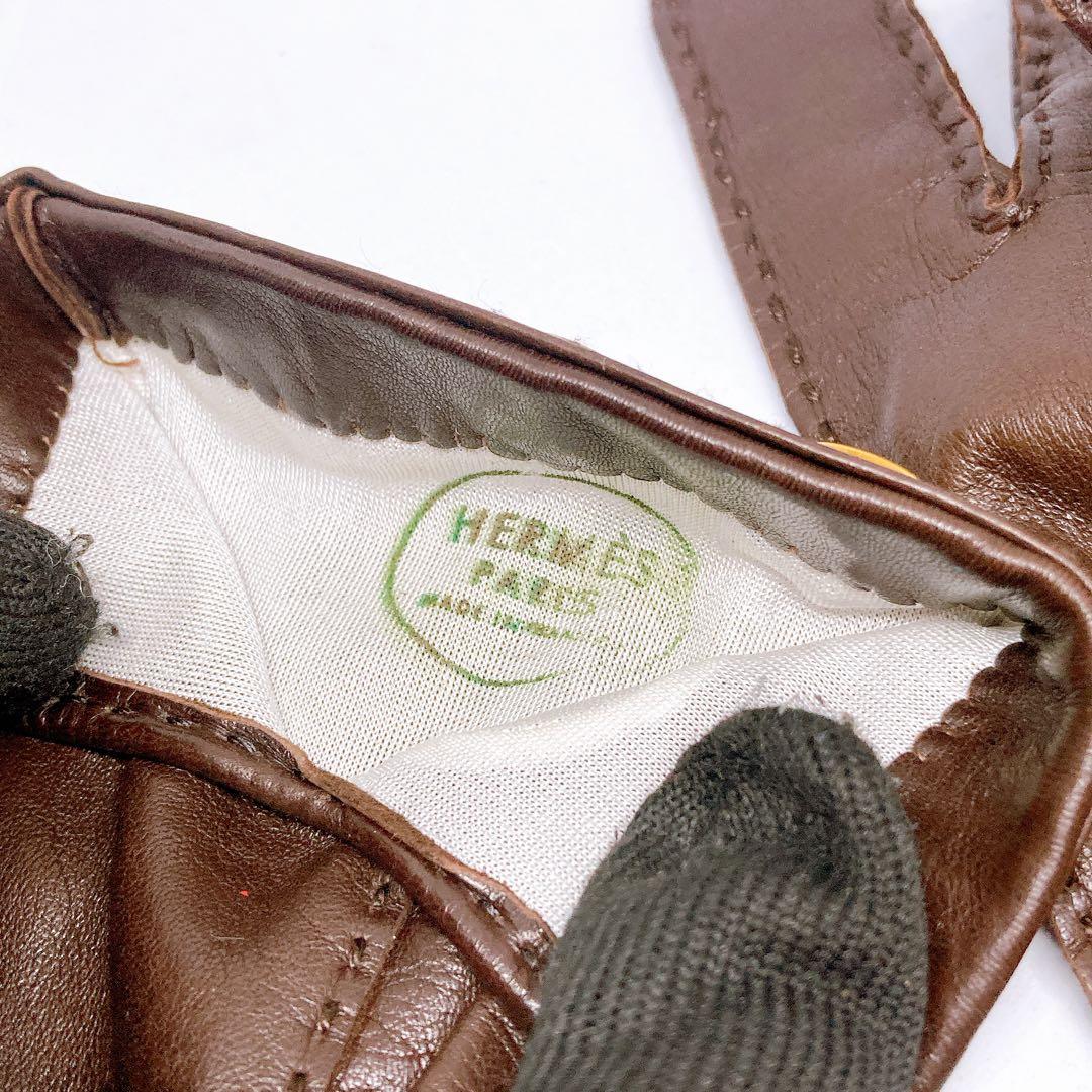 223 エルメス　革手袋　セリエゴールド　ブラウン　メンズ