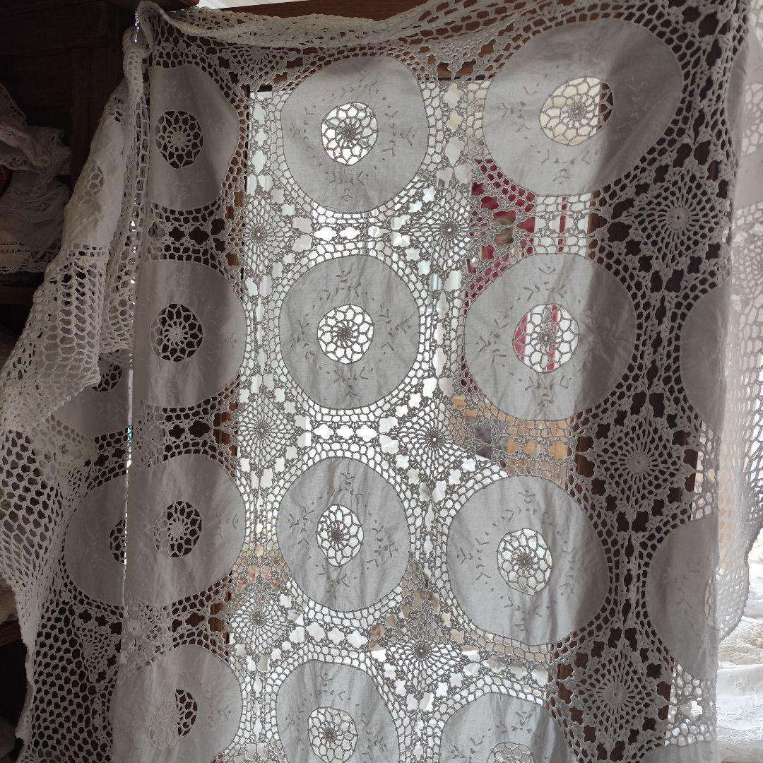 Vintageホワイト 手編みレース 35パーツ繋ぎ フリークロス