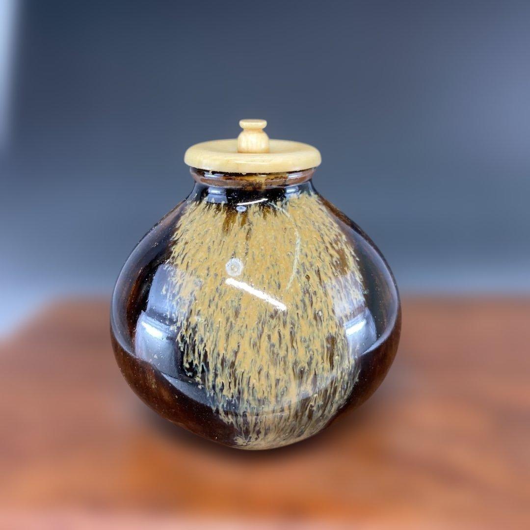 【茶道具】膳所焼　茶入（共箱）送料込