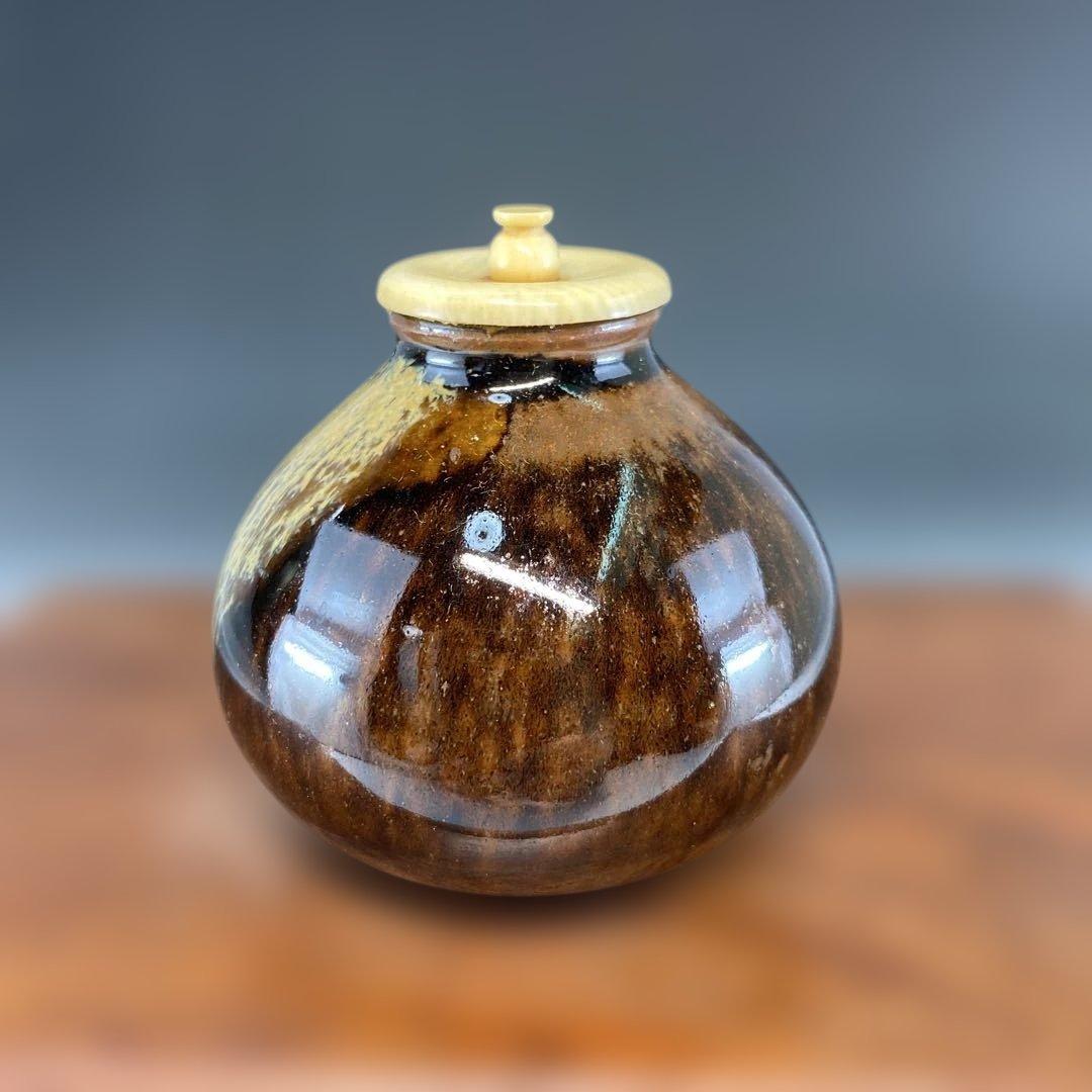 【茶道具】膳所焼　茶入（共箱）送料込