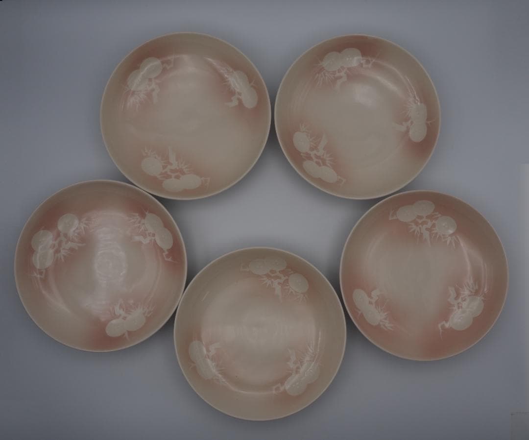 清風与平 瑍白磁 浮文釉下彩 皿 10枚 共箱