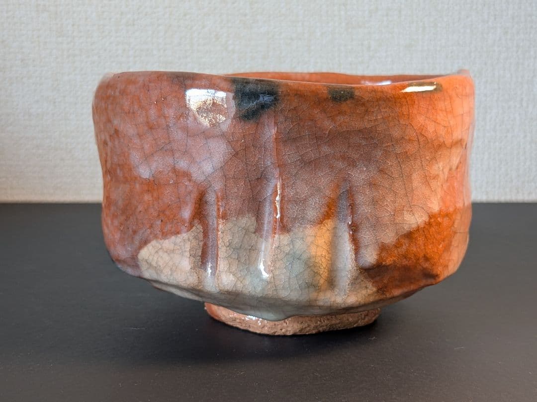 【上作、完品】京焼　桂窯　檜垣青子　赤茶碗　共箱　仕服　風呂敷