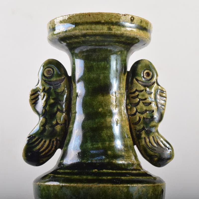 北大路魯山人作　絵織部　花入　共箱　M　R8609