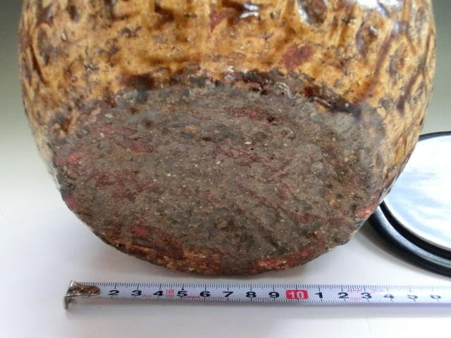 水指■古瀬戸飴釉水指 漆器蓋 お茶道具 時代物 骨董品 古美術 希少 上物■