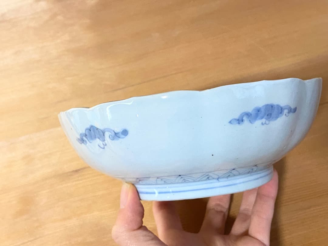 能登蔵出し 古伊万里 色絵金彩 魚窓絵文 大膾皿 /輪花皿 深皿 膾皿