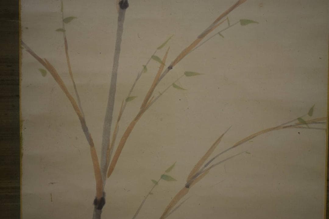 真作/大智勝観/竹に雀図/尾竹越堂の桐極箱付/布袋屋掛軸HG-920