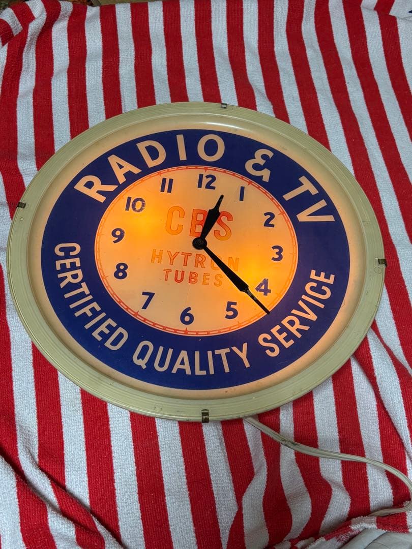ビンテージ50年代CBS ラジオ＆テレビ時計 ネオンライト付き電球junk古着